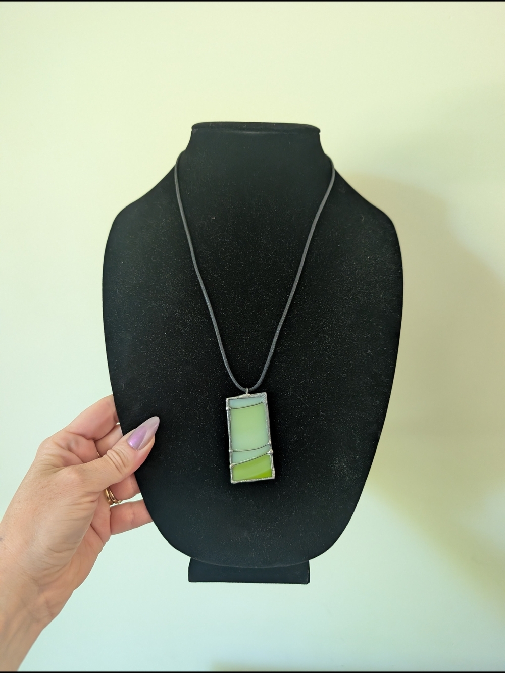 Green Glass Rectangle Pendant Necklace